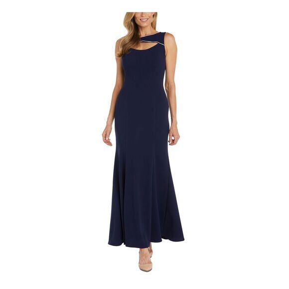NIGHTWAY Dresses & Skirts - NIGHTWAY Womens Navy Lined Sleeveless Round Neck Full-Length Formal Gown Dress 8